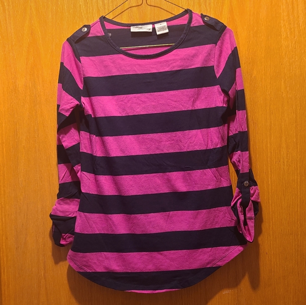 Allison Brittney Navy and Purple Striped Top Size Small